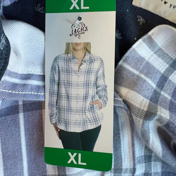 Jachs Girlfriend NY XL Purple White Plaid Flannel Shirt Long Sleeve Womens NWT - Picture 6 of 10